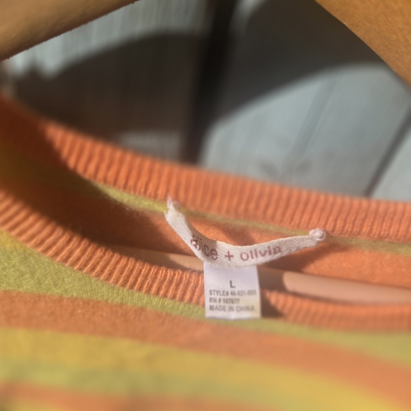 Alice + Olivia 100% Cashmere Striped Sweater | Elbow Patches | Size L - Picture 6 of 6